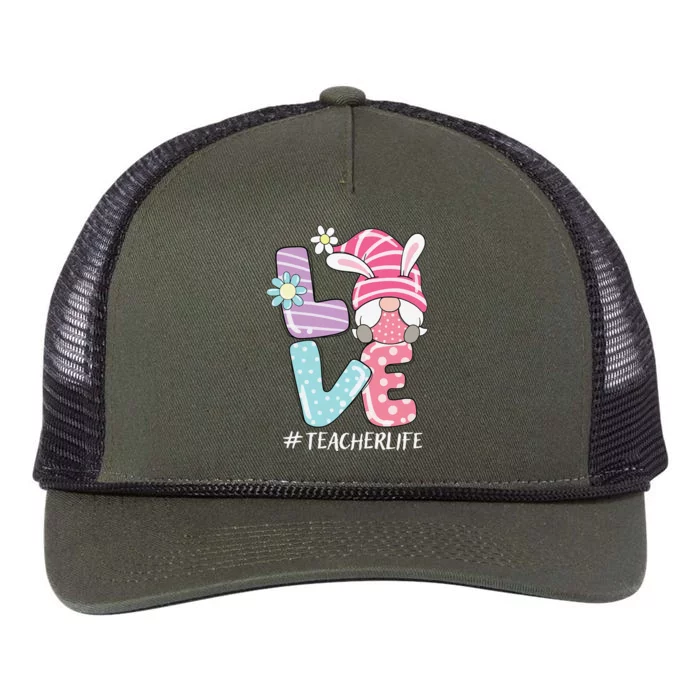 Teacher Life Easter Gnome Bunny Love Funny Easter Teacher Retro Rope Trucker Hat Cap