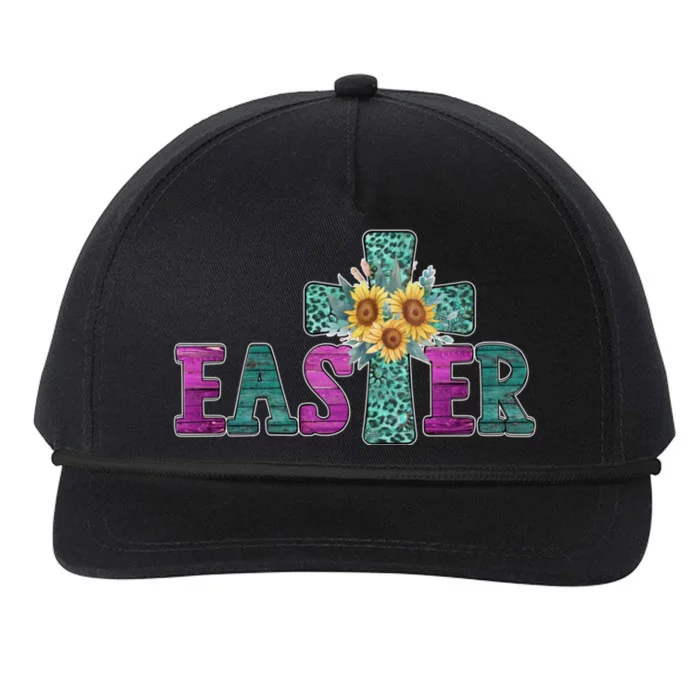 Turquoise Leopard Easter Cross For Christian Sunflower Mom Cool Gift Snapback Five-Panel Rope Hat