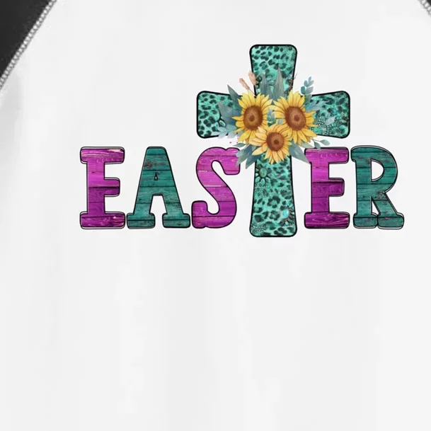 Turquoise Leopard Easter Cross For Christian Sunflower Mom Cool Gift Toddler Fine Jersey T-Shirt