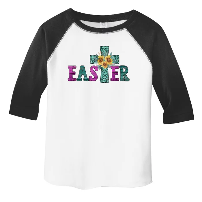 Turquoise Leopard Easter Cross For Christian Sunflower Mom Cool Gift Toddler Fine Jersey T-Shirt