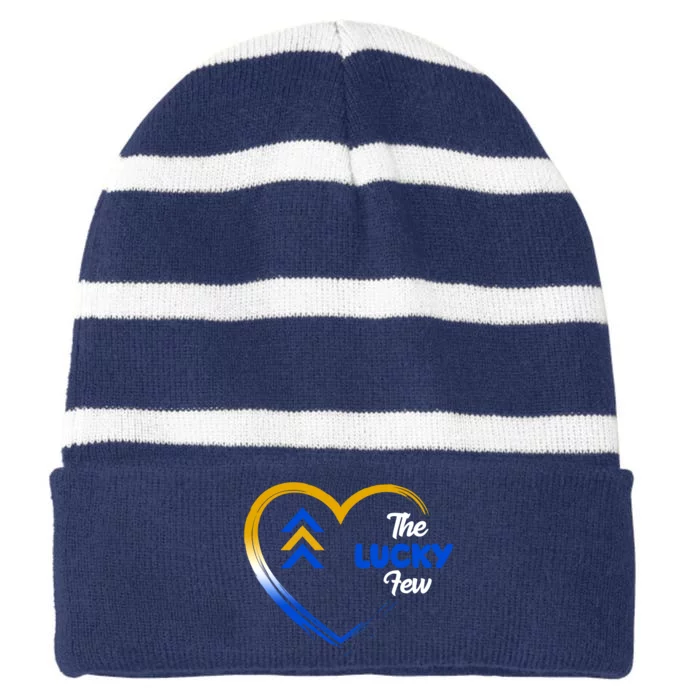 The Lucky Few Down Syndrome Awareness Heart Striped Beanie with Solid Band