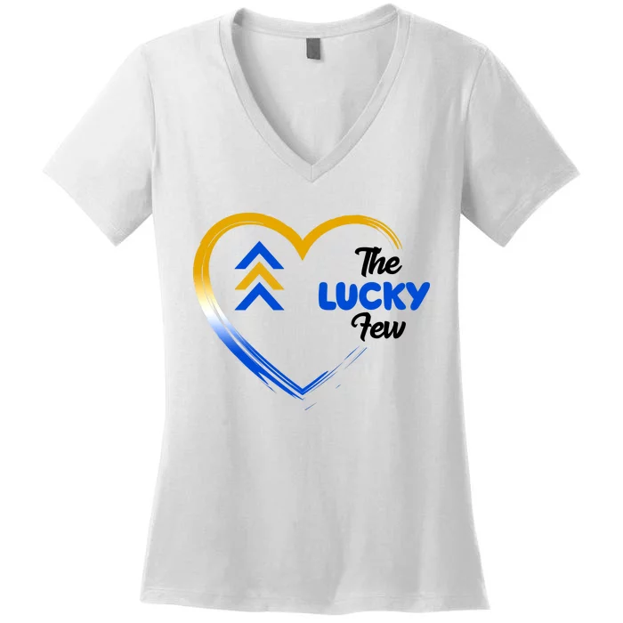 The Lucky Few Down Syndrome Awareness Heart Women's V-Neck T-Shirt