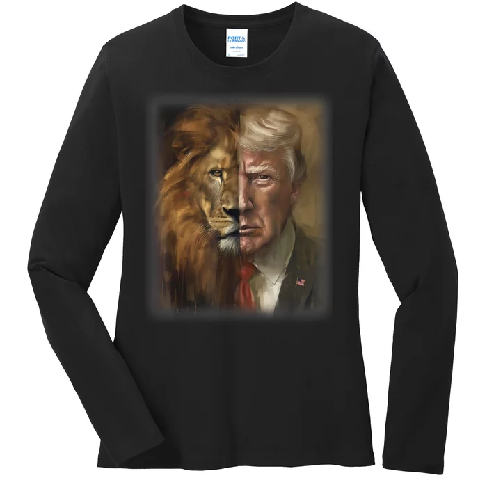 Trump Lion Face Usa President American 2024 Maga Usa Ladies Long Sleeve Shirt