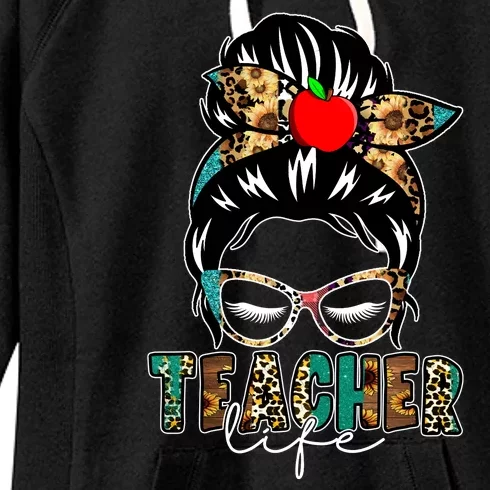 Teacher Life Female Bun Women's Fleece Hoodie