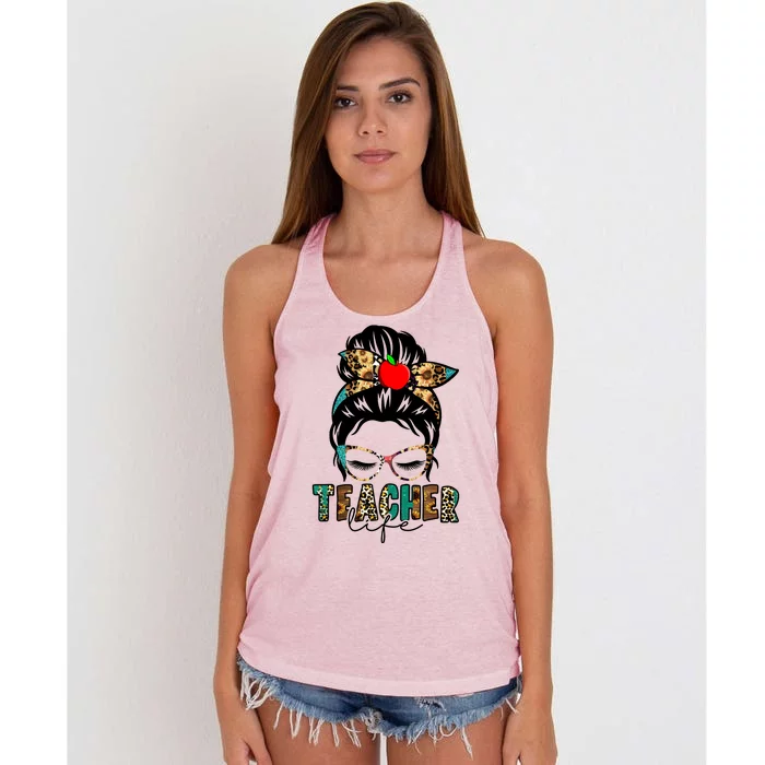 Teacher Life Female Bun Women's Knotted Racerback Tank