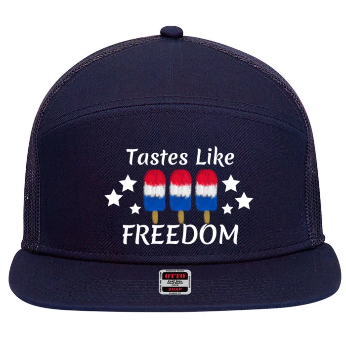 Tastes Like Freedom Gift Red White Blue Popsicle Funny Gift 7 Panel Mesh Trucker Snapback Hat