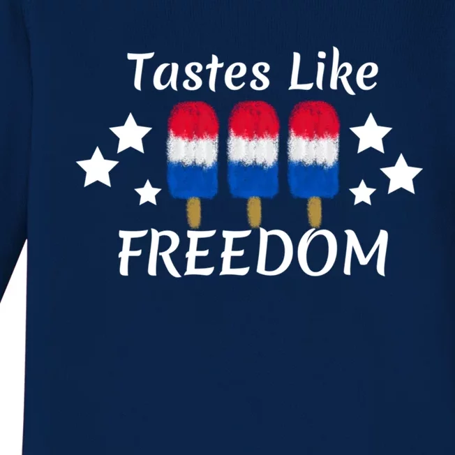 Tastes Like Freedom Gift Red White Blue Popsicle Funny Gift Baby Long Sleeve Bodysuit