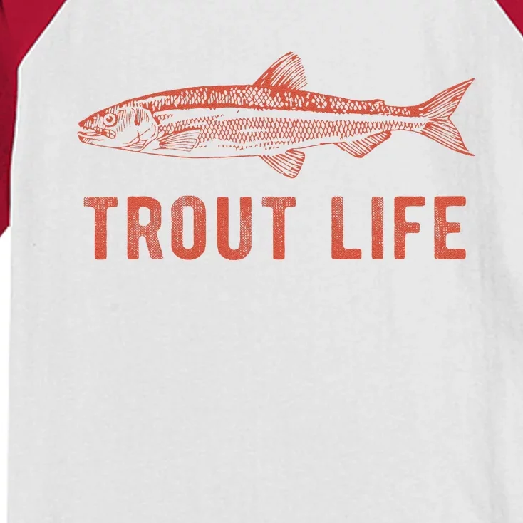 Trout Life  Fly Fishing Funny Fishing Gift Kids Colorblock Raglan Jersey