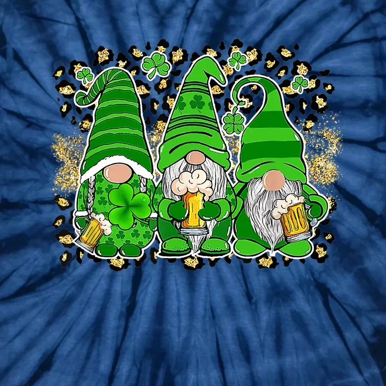 Three Lucky Gnome Shamrock Irish Beer St Patrick's Day Tie-Dye T-Shirt