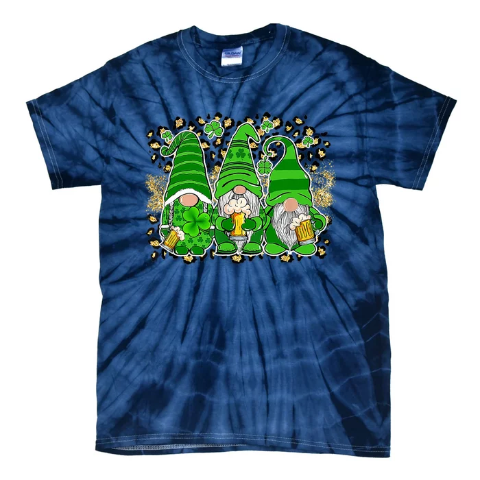 Three Lucky Gnome Shamrock Irish Beer St Patrick's Day Tie-Dye T-Shirt