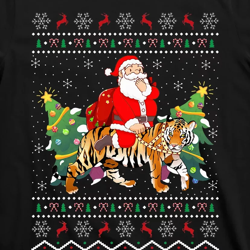 Tiger Lover Gift Ugly Santa Riding Tiger Christmas T-Shirt