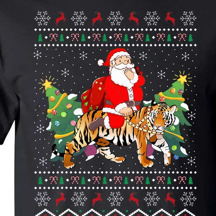 Tiger Lover Gift Ugly Santa Riding Tiger Christmas Tall T-Shirt