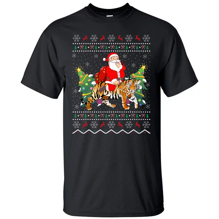 Tiger Lover Gift Ugly Santa Riding Tiger Christmas Tall T-Shirt