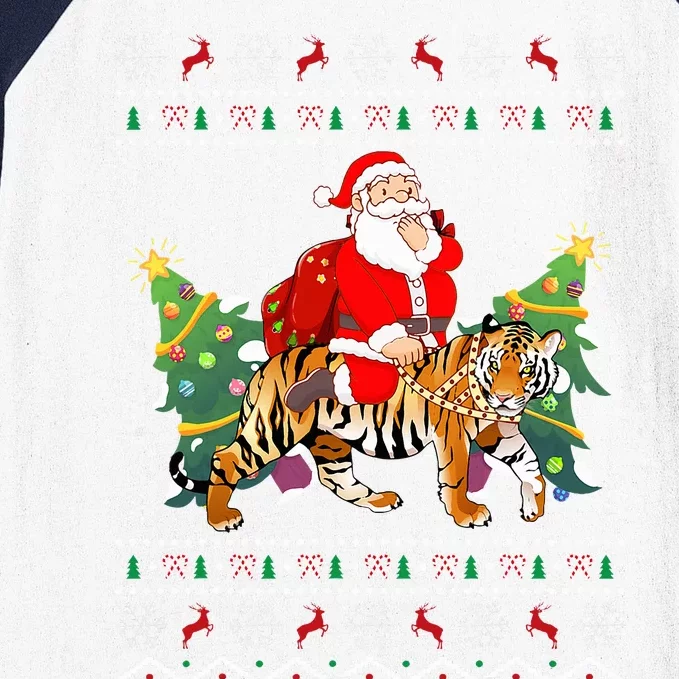 Tiger Lover Gift Ugly Santa Riding Tiger Christmas Baseball Sleeve Shirt