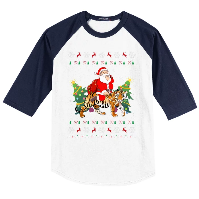 Tiger Lover Gift Ugly Santa Riding Tiger Christmas Baseball Sleeve Shirt