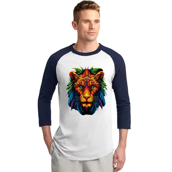 Tribal Lion Graphic Baseball Sleeve Shirt