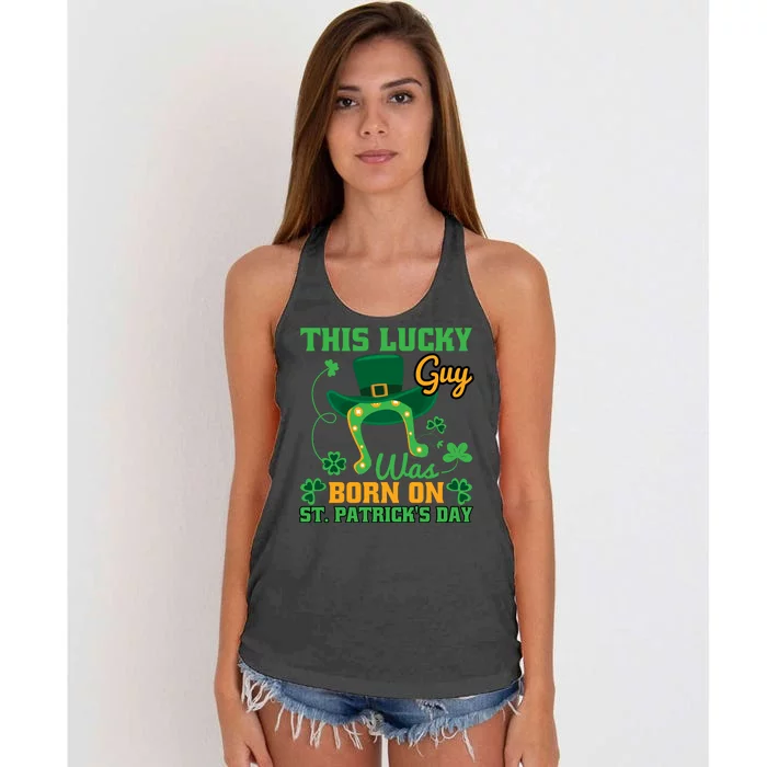 This Lucky Guy Was Born On St Patricks Day Funy Shamrocks Women's Knotted Racerback Tank