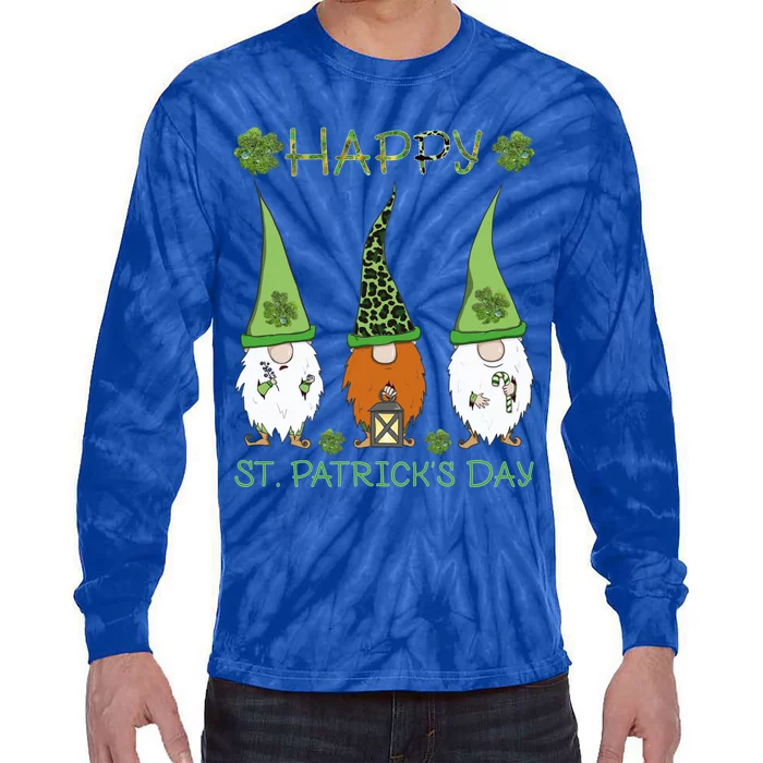 Three Leprechauns Gift Happy Saint Patrick's Day Irish Shamrock Cool Gift Tie-Dye Long Sleeve Shirt