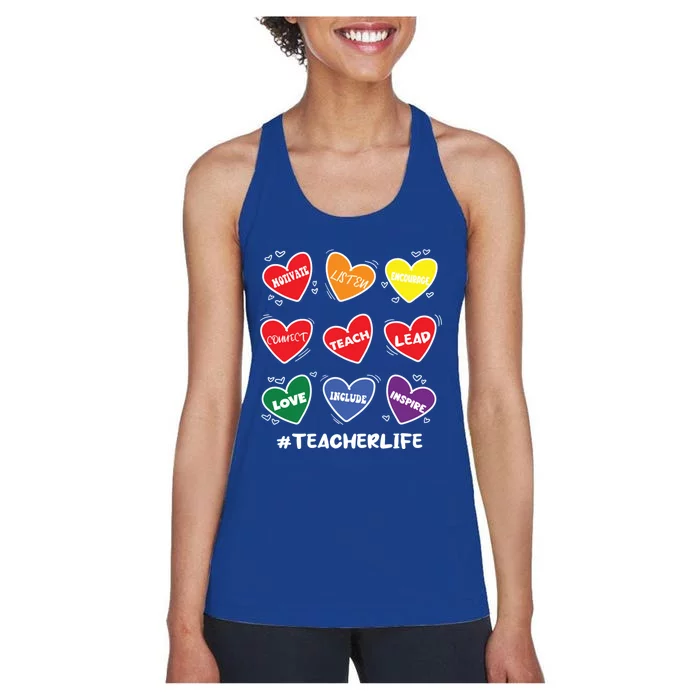 Teacher Life Gay Cool Heart Pride Flag Lgbtq Teaching Gift Women's Racerback Tank