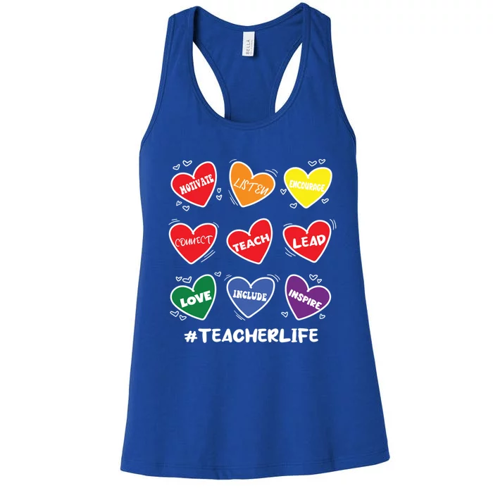 Teacher Life Gay Cool Heart Pride Flag Lgbtq Teaching Gift Women's Racerback Tank