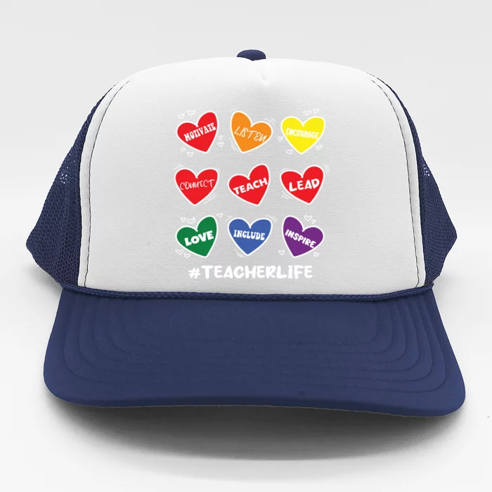 Teacher Life Gay Cool Heart Pride Flag Lgbtq Teaching Gift Trucker Hat