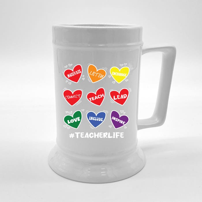 Teacher Life Gay Cool Heart Pride Flag Lgbtq Teaching Funny Gift Front & Back Beer Stein