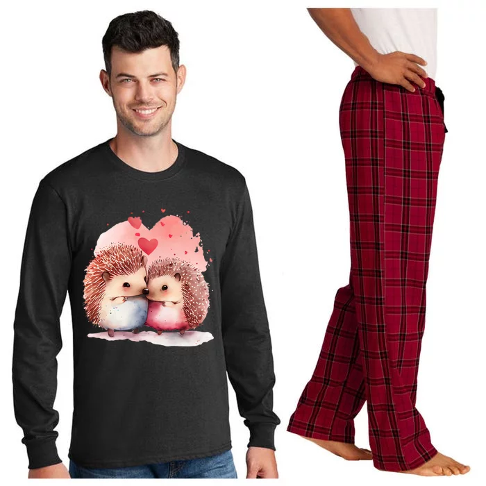 Two Loving Hedgehogs In Love Heart Valentine's Day Hedgehog Gift Long Sleeve Pajama Set