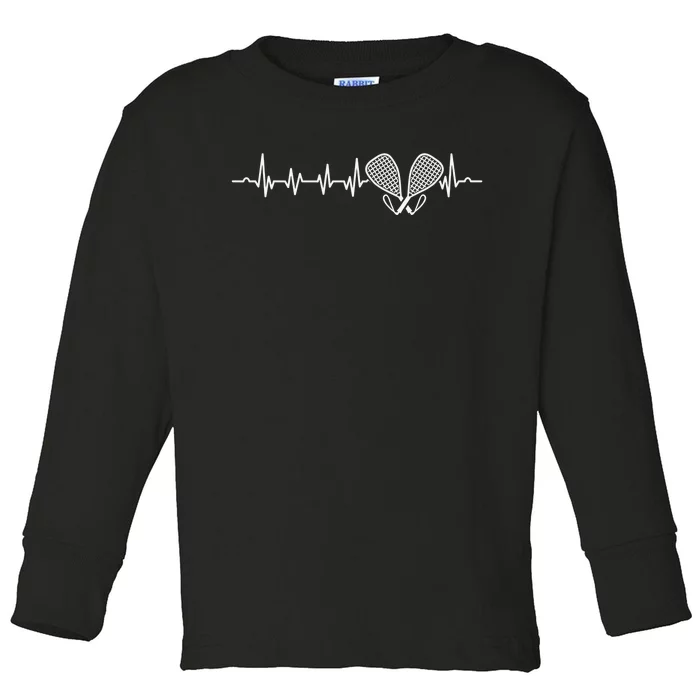 Tennis Lover Heartbeat Tennis Player Coach Racquetball Ball Toddler Long Sleeve Shirt