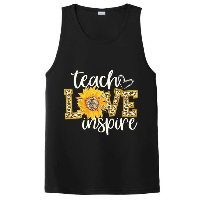 Teach Love Inspire Cute Sunflower Leopard Cheetah Print Gift Performance Tank