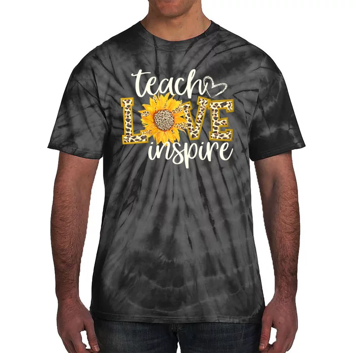 Teach Love Inspire Cute Sunflower Leopard Cheetah Print Gift Tie-Dye T-Shirt