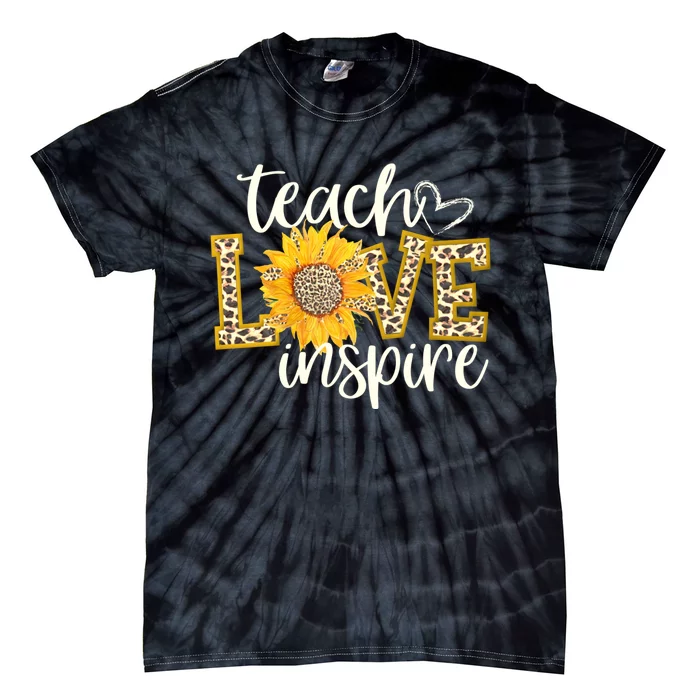 Teach Love Inspire Cute Sunflower Leopard Cheetah Print Gift Tie-Dye T-Shirt