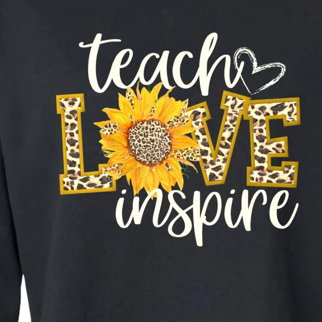 Teach Love Inspire Cute Sunflower Leopard Cheetah Print Gift Cropped Pullover Crew