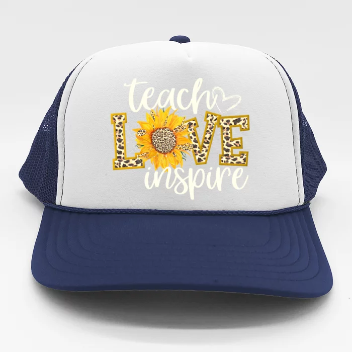 Teach Love Inspire Cute Sunflower Leopard Cheetah Print Gift Trucker Hat