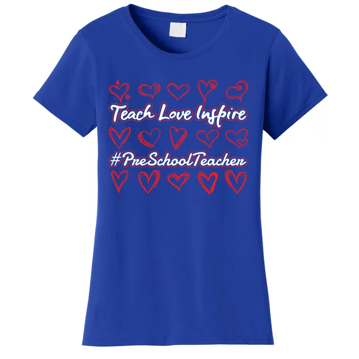 Teach Love Inspire Valentines Day Preschool Teacher Heart Gift Women's T-Shirt