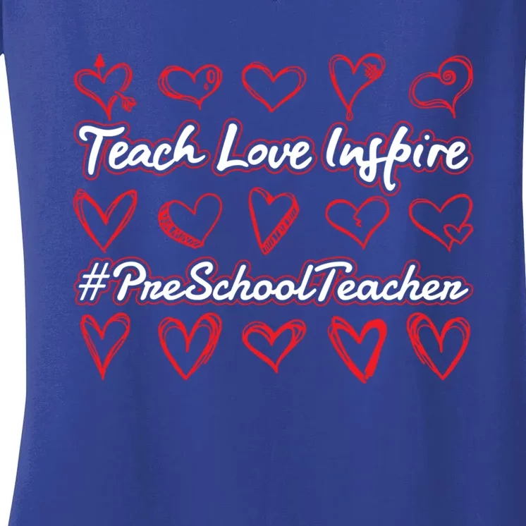 Teach Love Inspire Valentines Day Preschool Teacher Heart Gift Women's V-Neck T-Shirt