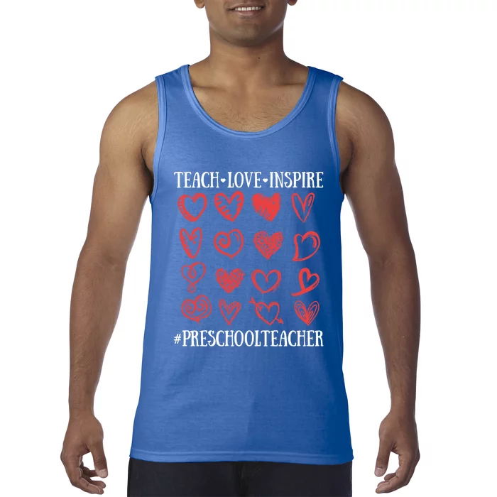 Teach Love Inspire Valentines Day Preschool Teacher Heart Gift Tank Top