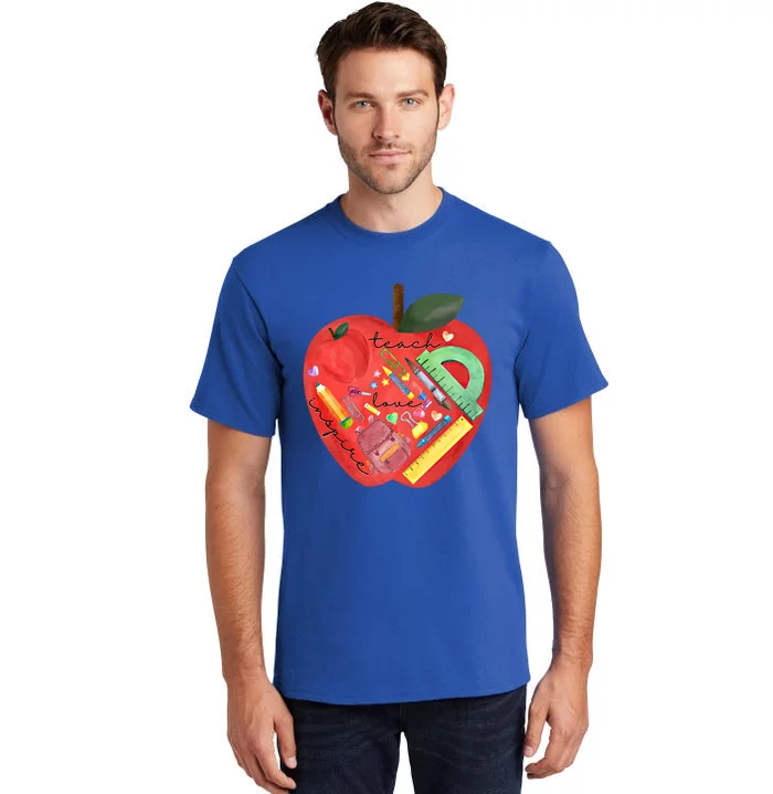 Teach Love Inspire Watercolor Teachers' Day Lettering Gift Tall T-Shirt