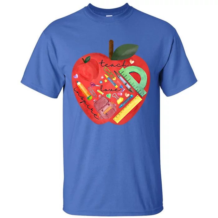 Teach Love Inspire Watercolor Teachers' Day Lettering Gift Tall T-Shirt