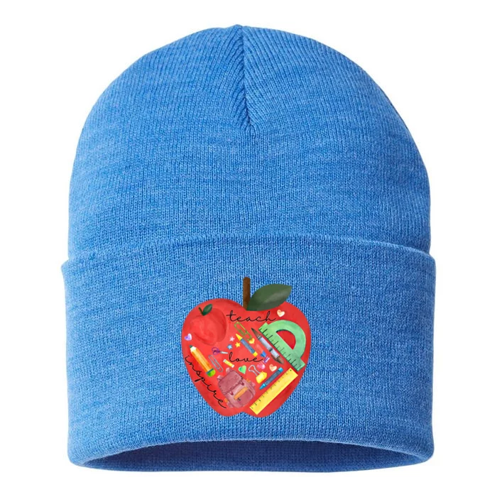 Teach Love Inspire Watercolor Teachers' Day Lettering Gift Sustainable Knit Beanie