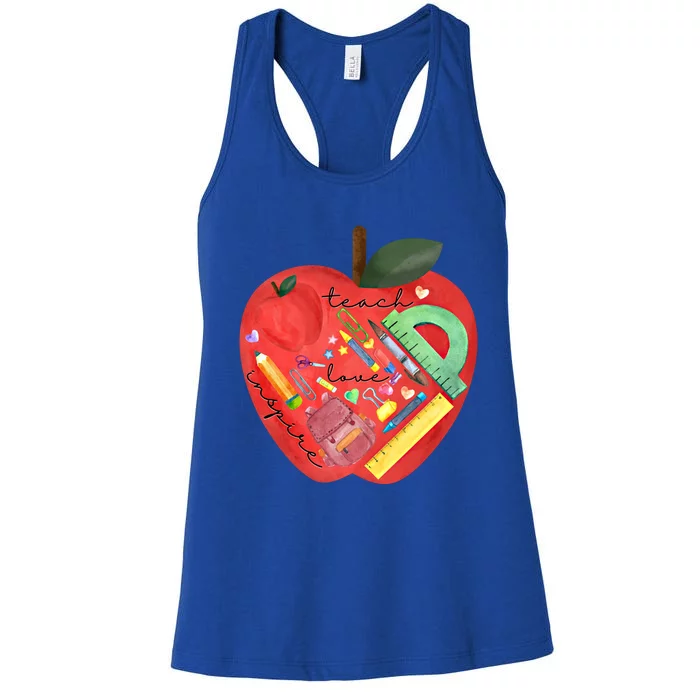 Teach Love Inspire Watercolor Teachers' Day Lettering Gift Women's Racerback Tank