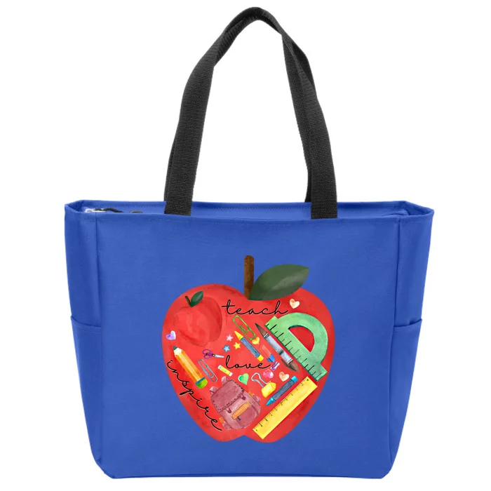 Teach Love Inspire Watercolor Teachers' Day Lettering Gift Zip Tote Bag