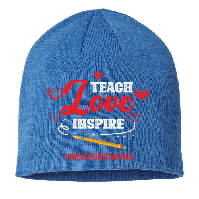 Teach Love Inspire Valentines Day Preschool Teacher Loves Gift 8 1/2in Sustainable Knit Beanie