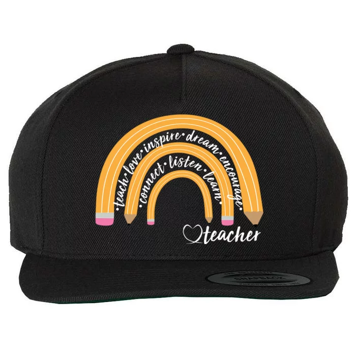 Teach Love Inspire Dream Encourage Teacher Love Wool Snapback Cap