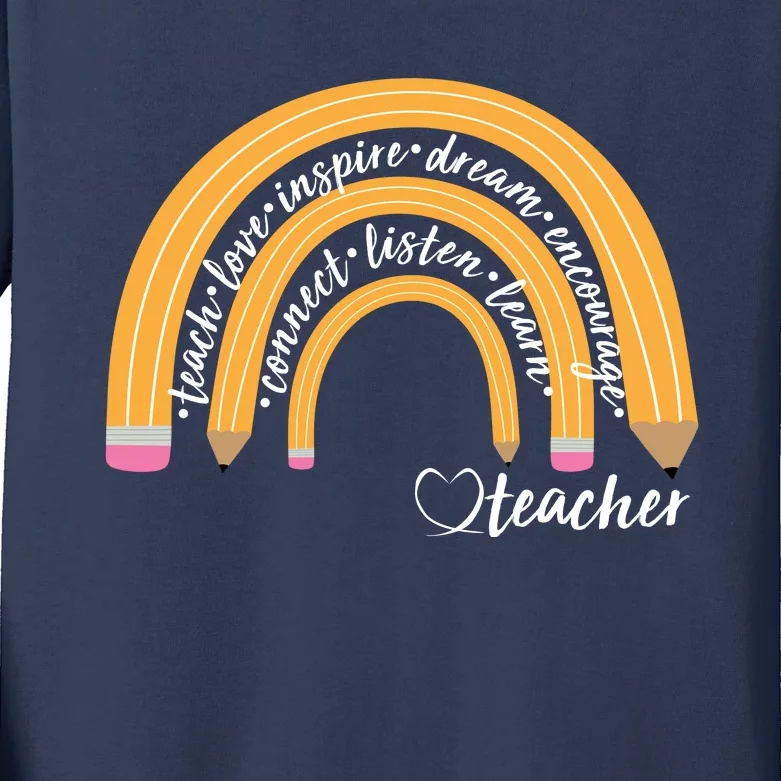 Teach Love Inspire Dream Encourage Teacher Love Kids Long Sleeve Shirt