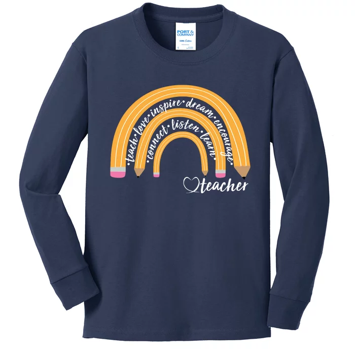 Teach Love Inspire Dream Encourage Teacher Love Kids Long Sleeve Shirt