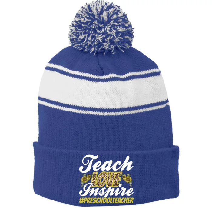 Teach Love Inspire Valentines Day Preschool Teacher Meaningful Gift Stripe Pom Pom Beanie