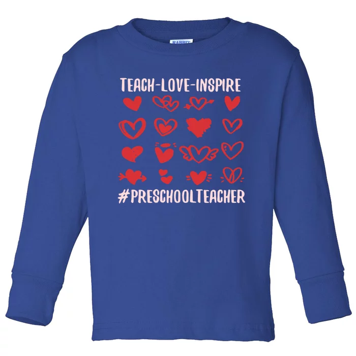 Teachgift Love Inspire Valentine's Day Preschool Funny Teacher Funny Gift Toddler Long Sleeve Shirt