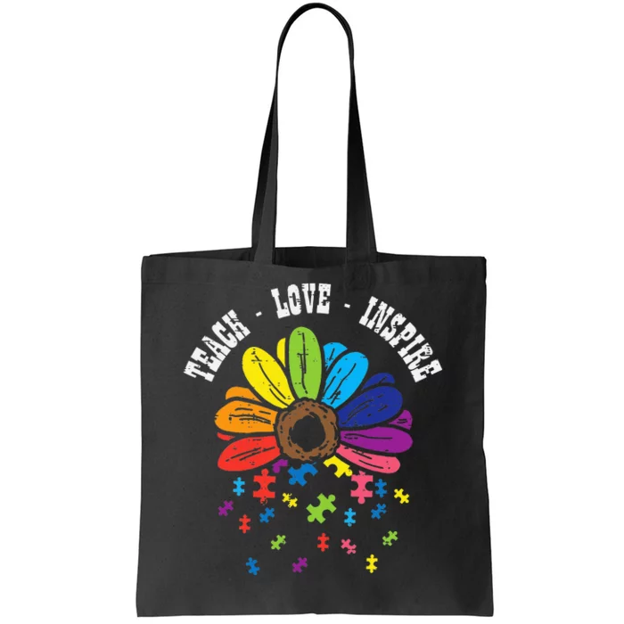 Teach Love Inspire Flower Autism Awareness Teacher Tote Bag