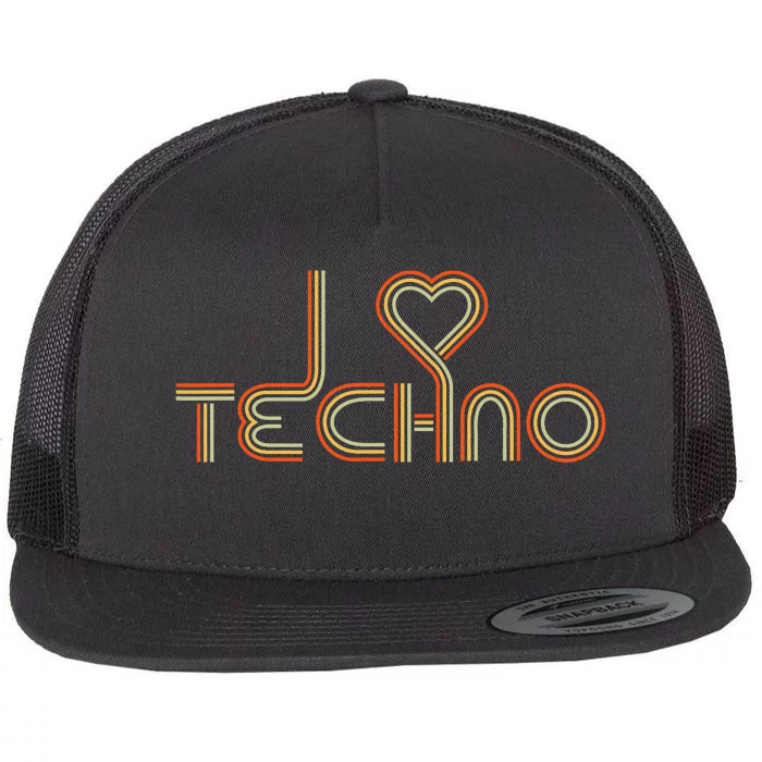 Techno Lover I Love Techno Retro Flat Bill Trucker Hat