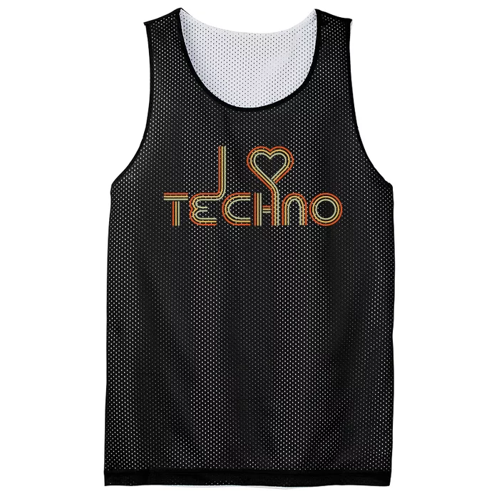 Techno Lover I Love Techno Retro Mesh Reversible Basketball Jersey Tank